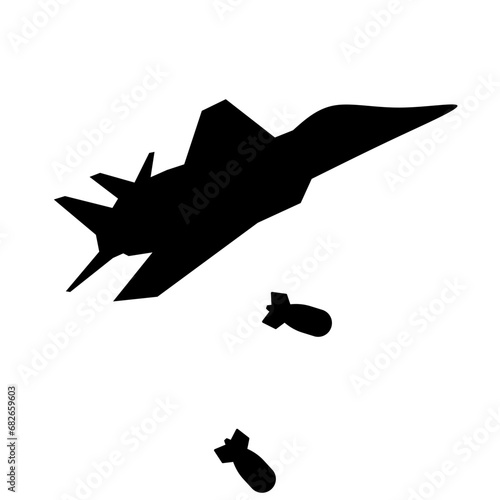 Bomber jet silhouette vector. Bomber plane silhouette for icon, symbol or sign. Bomber icon for military, war, conflict and air strike