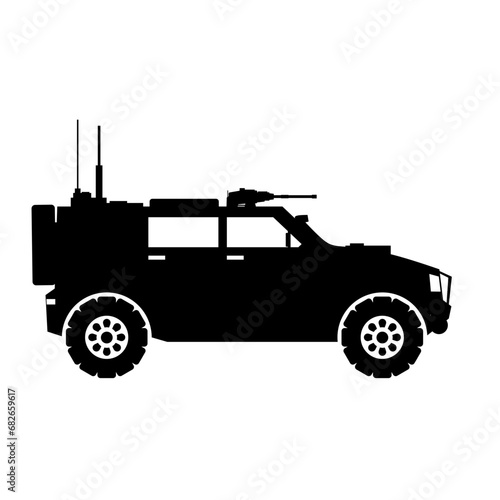 Light utility vehicle silhouette vector. Military vehicle silhouette for icon, symbol or sign. Armored vehicle symbol for military, war, conflict and patrol