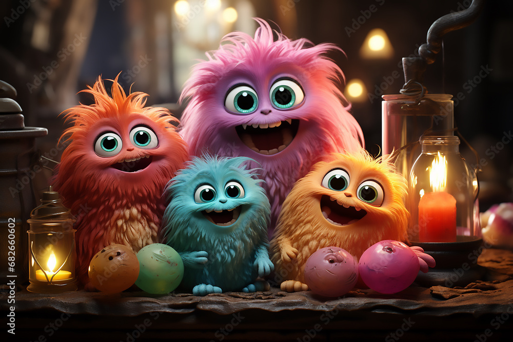 Cute monsters family