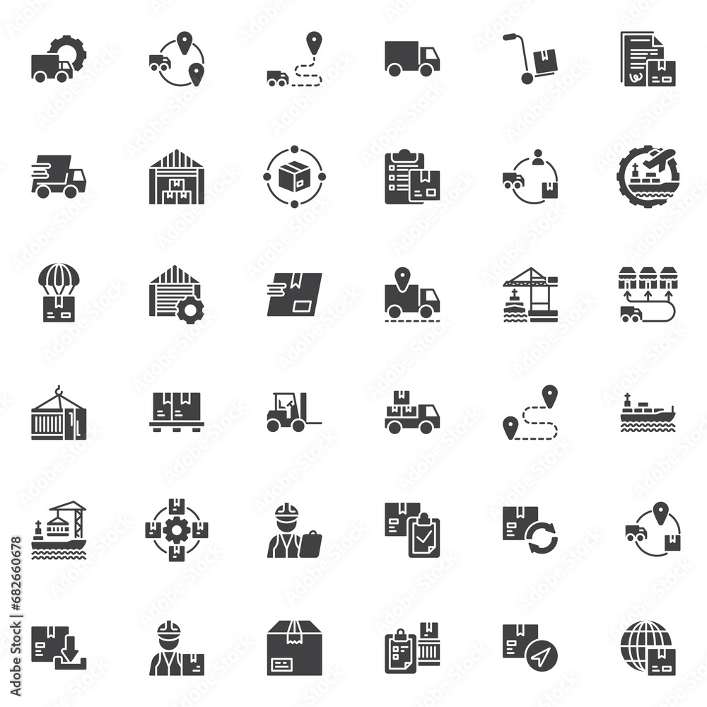 Logistics management vector icons set