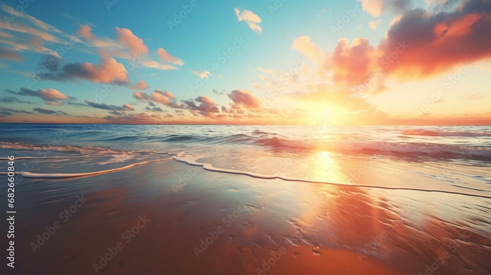 Photography of a tranquil beach at sunset