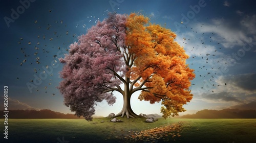 a tree with colorful leaves