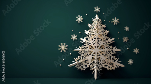 クリスマスツリーとスノーフレークのグリーティングカード風背景素材 photo