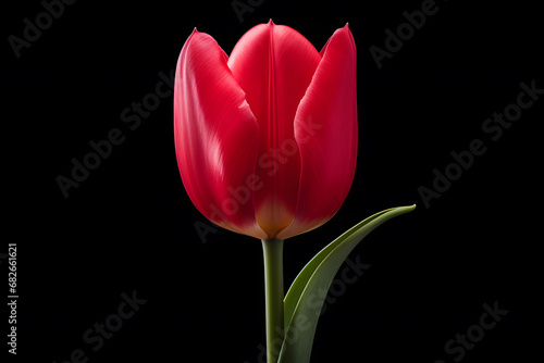 Flower head of single red tulip on black background #682661621