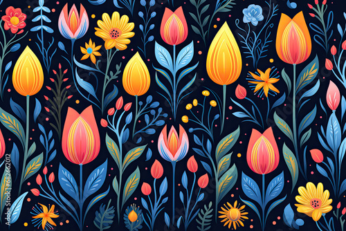 Painted Folk Art Floral Pattern