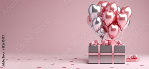 Heart Balloons with shpping basket and presents and gifts for Valentine's day photo