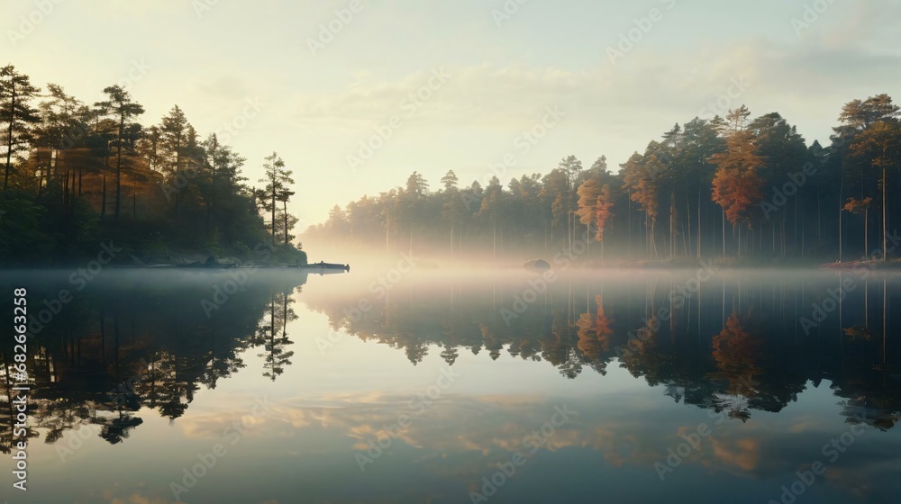 Fototapeta premium a body of water with trees around it