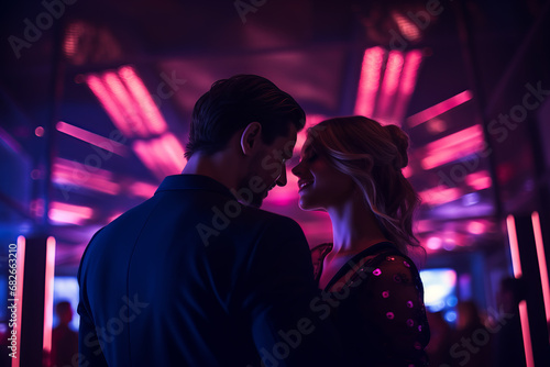 Romantic couple in a nightclub dancing together