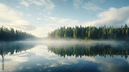 a lake with trees and blue sky © KWY