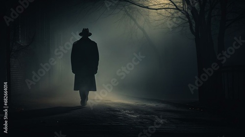 a person walking in the fog