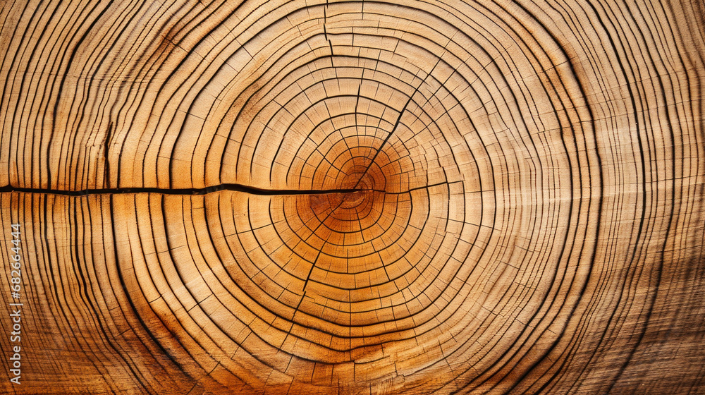 Fototapeta premium Old wooden oak tree cut surface texture, pattern of cross-section log of tree, Dark brown color wall surface, Rough organic texture of tree rings used for background and display your products.