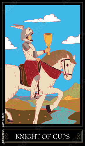 Tarot Card Illustration isolated on white background. knight of cups