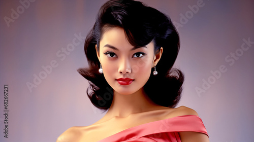 PORTRAIT OF A YOUNG AND BEAUTIFUL ASIAN WOMAN IN EVENING DRESS. legal AI