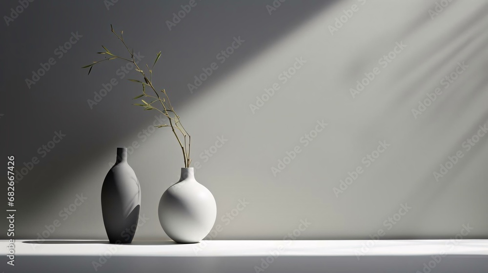 a couple of vases sit on a shelf