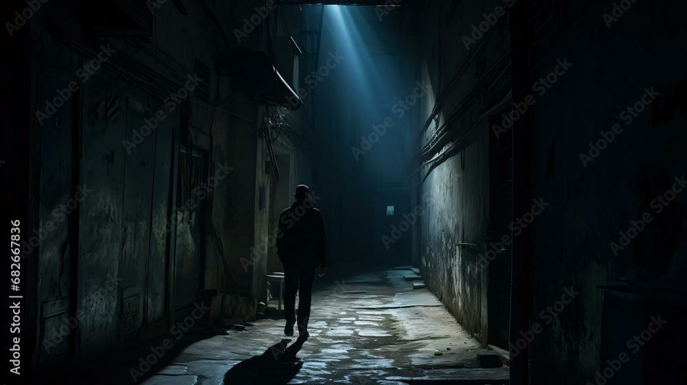 a man walking in an alley