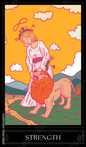 Tarot Card Illustration isolated on white background. strength