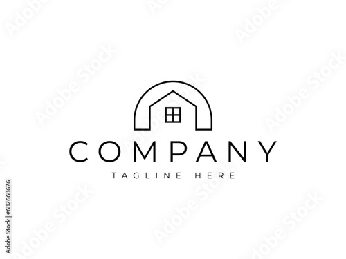 minimal house line logo design