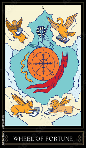 Tarot Card Illustration isolated on white background. wheel of fortune