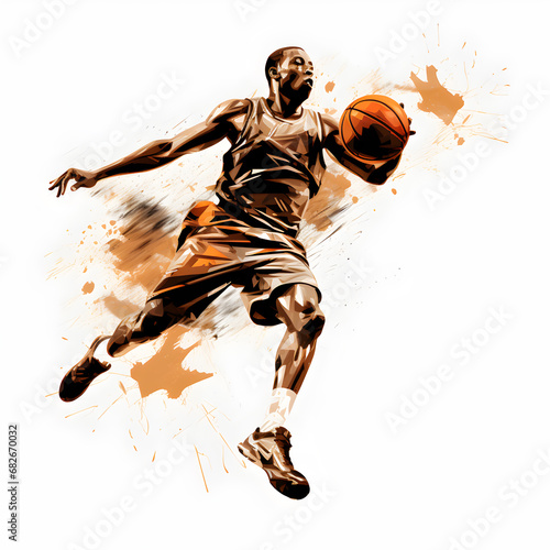 basketball player with ball, basketball player in action, watercolor. © peekeedee
