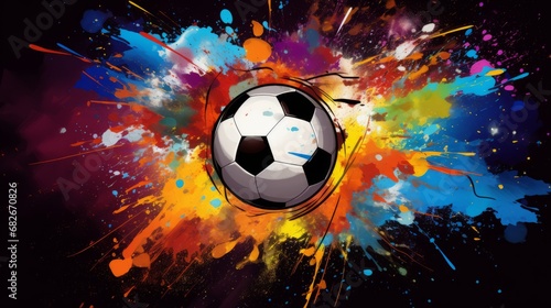 Dynamic Soccer Fusion: Abstract Background with Soccer Ball, Football, and Artistic Paint Strokes in a Grungy Style