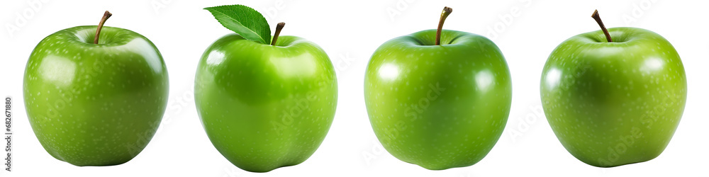 set of green apples isolated on transparent background - design element PNG cutout collection - obrazy, fototapety, plakaty 
