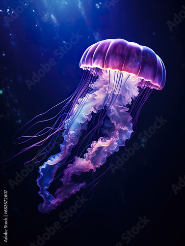 Beautiful jellyfish deep underwater 