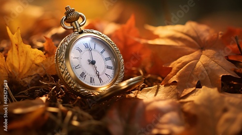 a watch on a pile of leaves