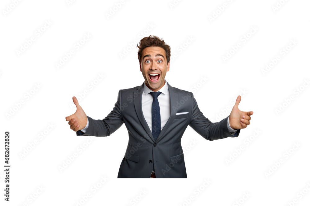 Male businessman expressing joy isolated on transparent background Male businessman expressing joy isolated on transparent background