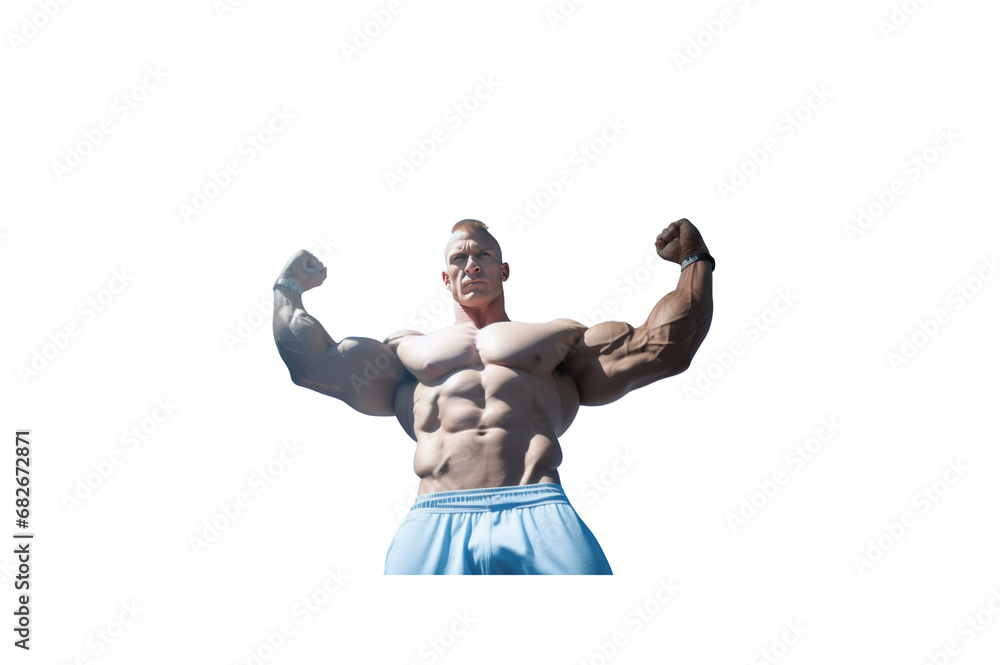 Male bodybuilder showing muscles on transparent background Male bodybuilder showing muscles on transparent background