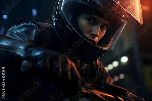 Close up of a motorcycle driver