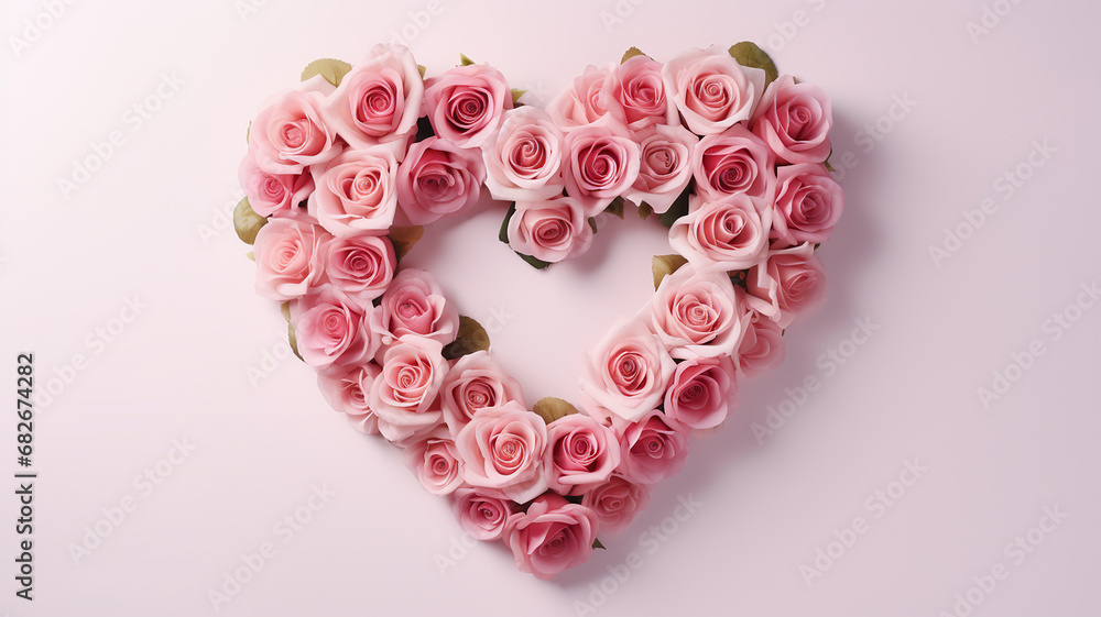 Heart of pink roses on a pink background, valentine's day Heart of pink roses on a pink background, valentine's day