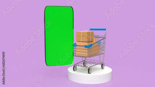 The mobile and shopping cart for online Business 3d rendering.