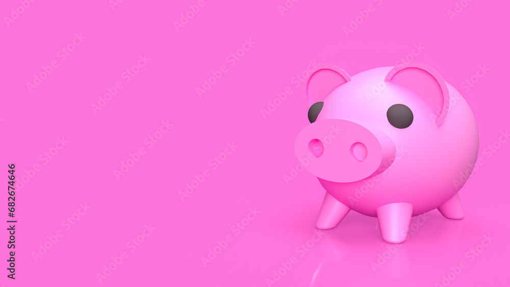 The pink piggy bank for earn or saving concept 3d rendering..