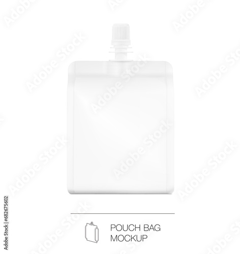 Cheer packaging mockup with spout. Vector illustration isolated on white background. Front view. Can be use for template your design, presentation, promo, ad. EPS10.