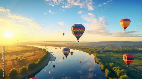 a group of hot air balloons over a body of water