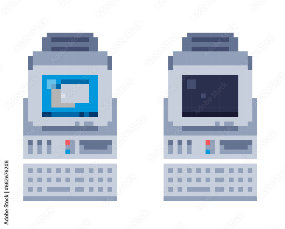 Old computer for pixel art top down retro games.
