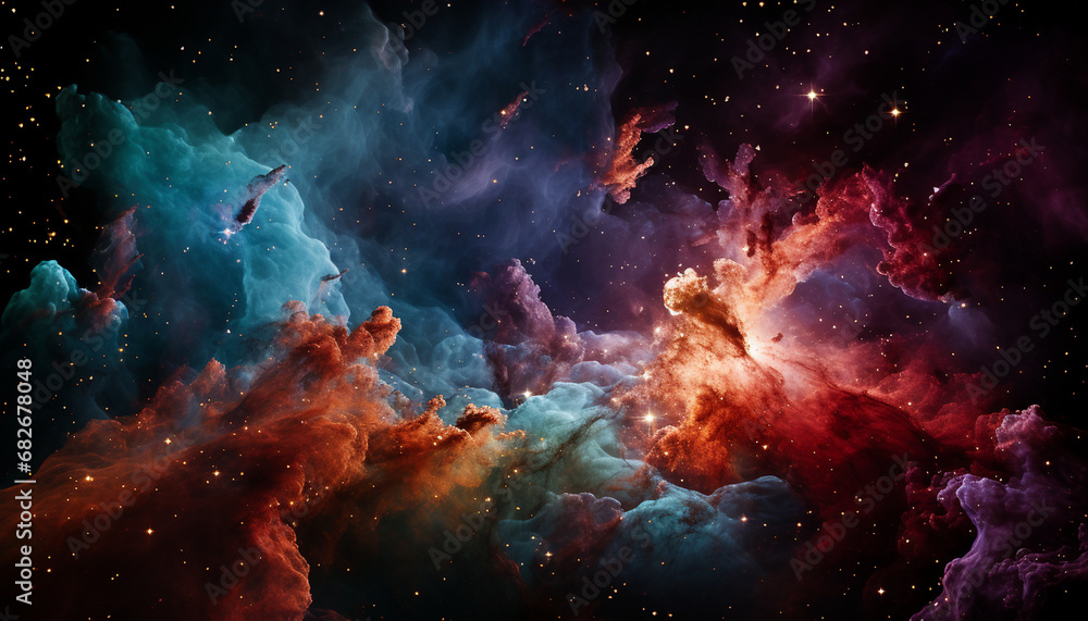 Mesmerizing interstellar clouds in a vivid nebula with sparkling stars