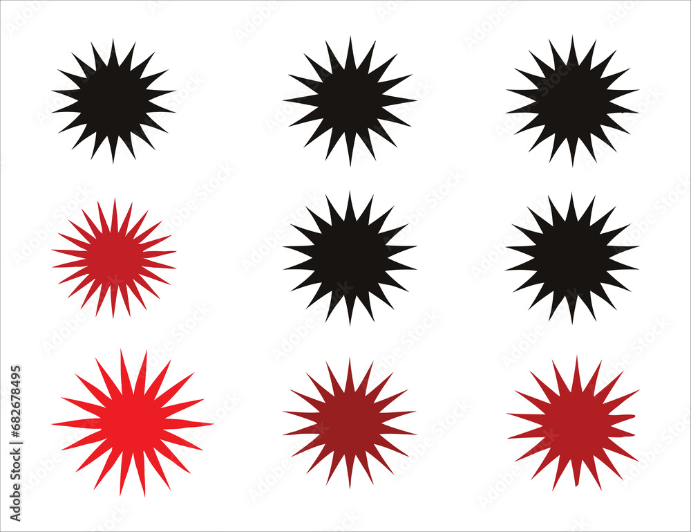 Set of starburst, sunburst badges silhouettes. Set of starburst, sunburst badges silhouettes.