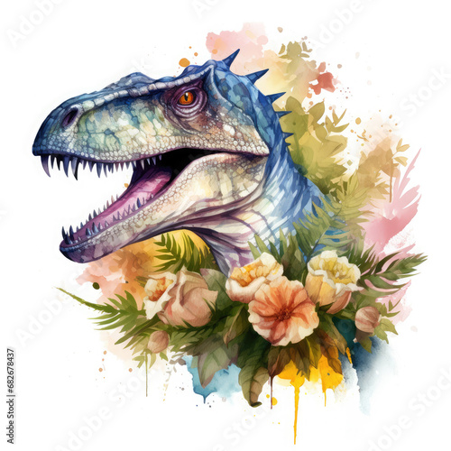 Spinosaurus and flower Illustration, Generative Ai © Creative Artist