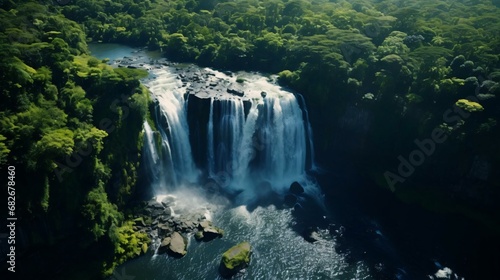 a waterfall surrounded by trees