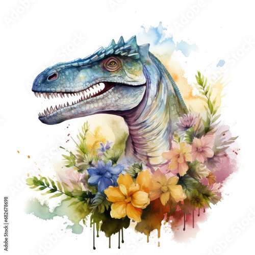 Spinosaurus and flower Illustration, Generative Ai