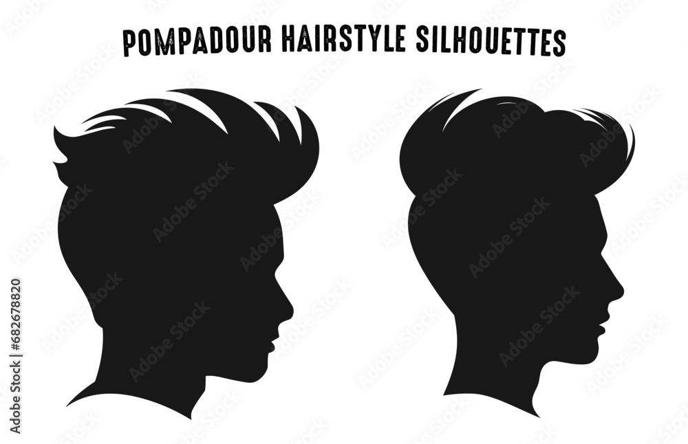 Pompadour hairstyle haircut silhouettes vector isolated on a white background, Male hair Clipart
