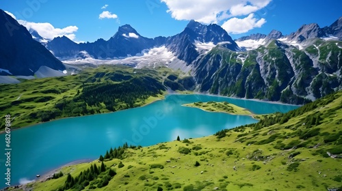 a lake surrounded by mountains