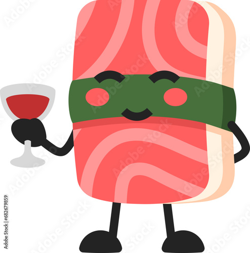 Character Sashimi Sushi bring Wine Drink