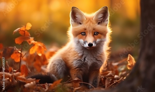 A Majestic Red Fox Lounging Amongst Autumn Leaves