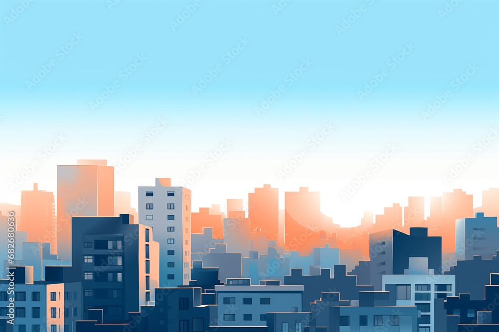 Φωτογραφία Minimal colorful graphic illustration art of tall building cityscape on a clear blue sky background