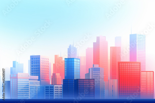 Minimal colorful graphic illustration art of tall building cityscape on a clear blue sky background. Generative AI. © Surachetsh
