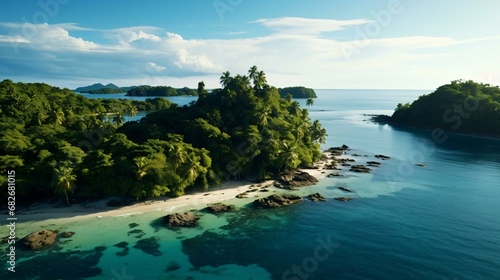 a beach with trees and water