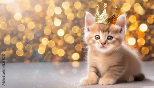 Cat wearing a crown celebrating birthday 