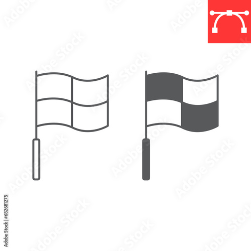 Referee flag line and glyph icon, sport and football, soccer corner flag vector icon, vector graphics, editable stroke outline sign, eps 10.